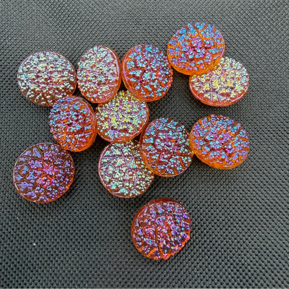 Set of 12 Iridescent Orange Czech Crystal Glass Buttons 18 mm w/ Shank La Mode